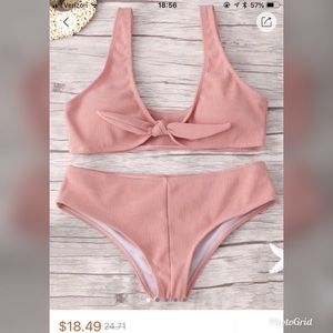 Zaful Front Knot Ribbed Bikini Set